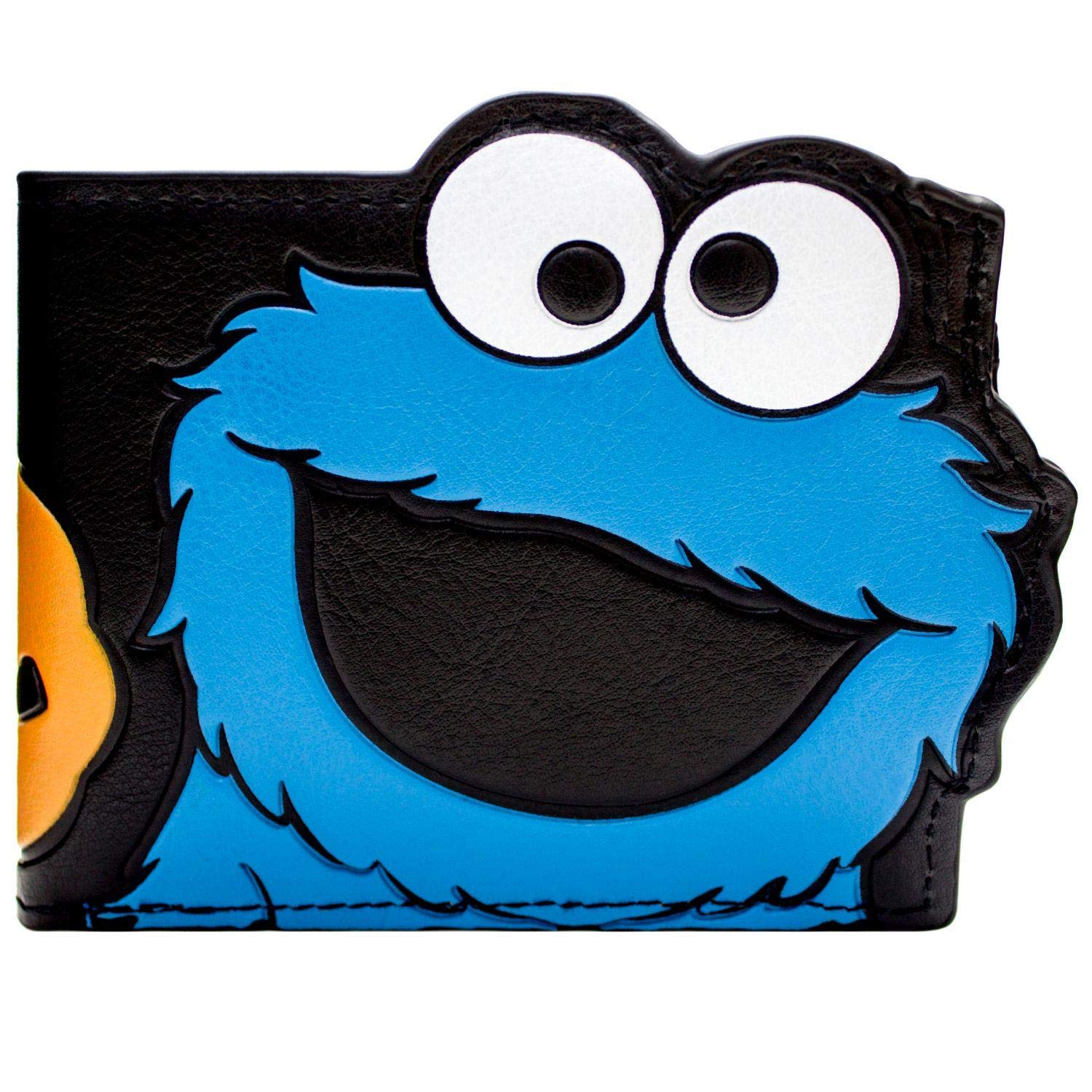 Sesame Street Cookie Monster Me Eat Cookie! Wallet Bi-Fold Coin Pocket & Card Holder, Black