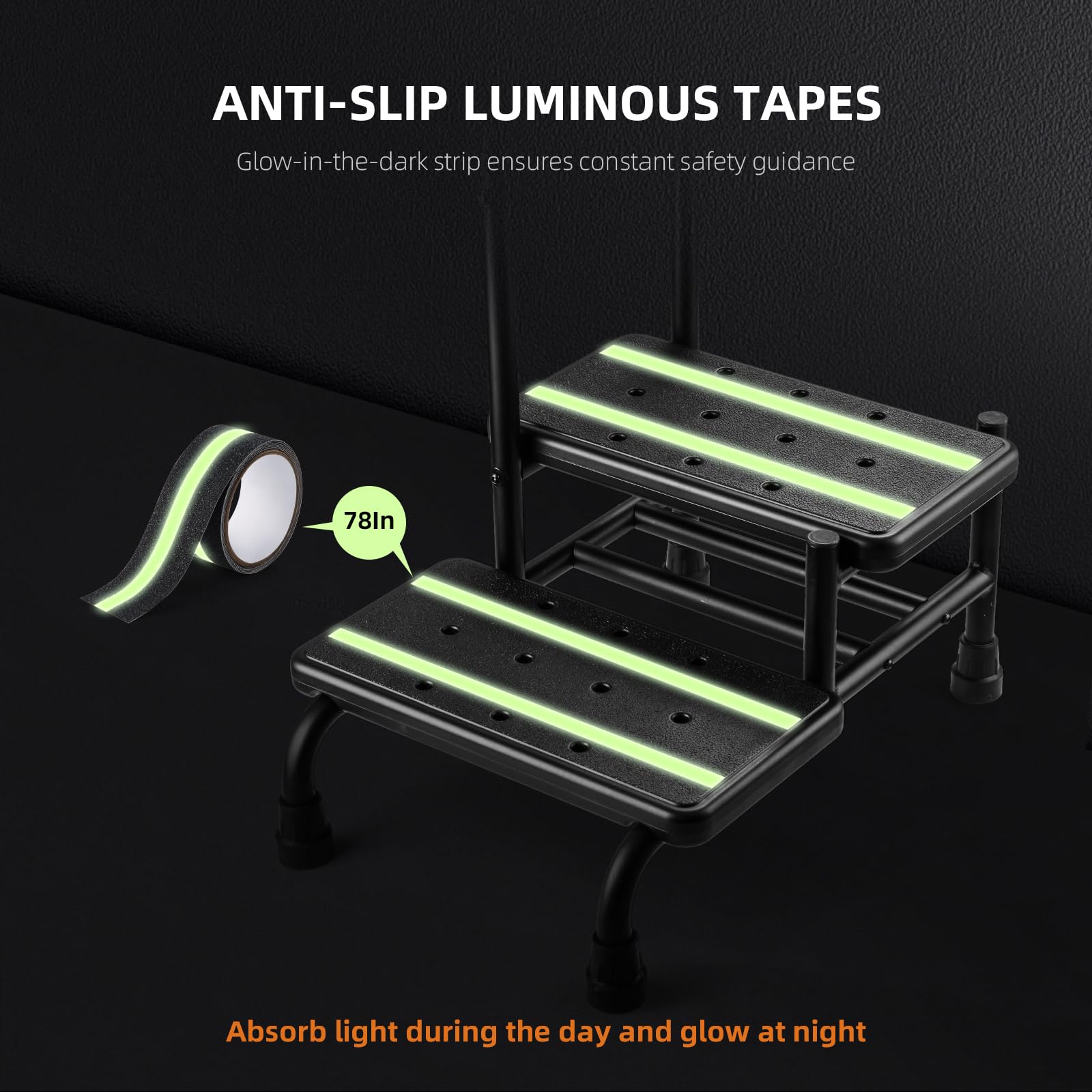 Step Stool with Handle, Non Slip Platform and Adjustable Handrail, Two Step Stool for Ederly, Adults and Handicap, Heavy Duty Foot Stool for High beds, Kitchen, Bathtub