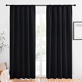 NICETOWN Blackout Curtain Panels for Living Room, Black, 2 Panels, W52 inches x L80 inches, Energy Efficient &amp; Noise Reducing Thermal Insulated Rod Pocket Blackout Drapes/Draperies for Window