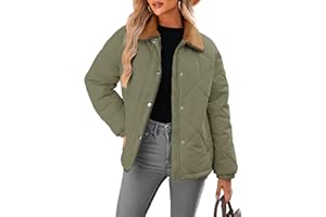Dokotoo Women's Winter Casual Quilted Jackets Long Sleeve Button Down Puffer Jacket Padded Outerwear Coats