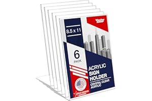 DASHER PRODUCTS Acrylic Sign Holder 8.5 x 11, Slant Back Display Stand, A-Frame Flyer Display for Office, Menu Holder, and Table Signs. Acrylic Stands for Paper and Sign Frame, Perfect for Tabletop Use (6 Pack)