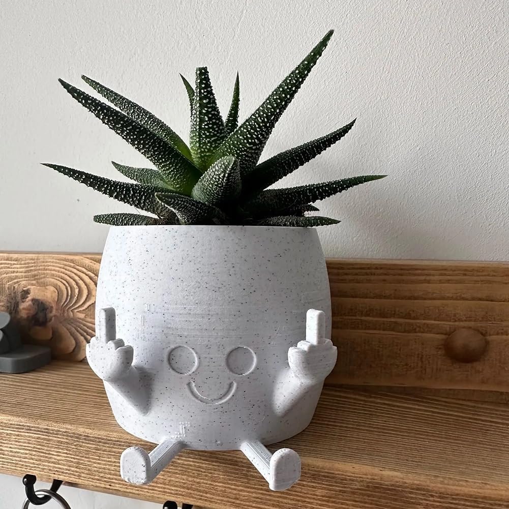 xinrongda Smiling Plant Pot with Middle Fingers Up, Flower Pots for Succulents, Home Green Plants Decor, Middle Finger Mini Pot Table Decor, Flower Plant Pot for Plant Lover for Indoor Outdoor