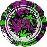 Glass Cigarette Ashtray with Colorful Pattern Round Tabletop Ash Tray Indoor Outdoor Ashtrays for Home Restaurant Bar Hotel Office Use