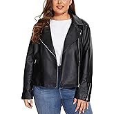 Fahsyee Women's Faux Leather Jackets, Zip Up Motorcycle Short PU Moto Biker Outwear Fitted Plus Size Coat