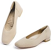 Cusolemore Women's Flats with Arch Support, Square Toe Ballet Flats, Comfortable Knit Slip On Dress Shoe, Nude Flats for Women, Anti-Loose Shoe Band Included Size 6.5