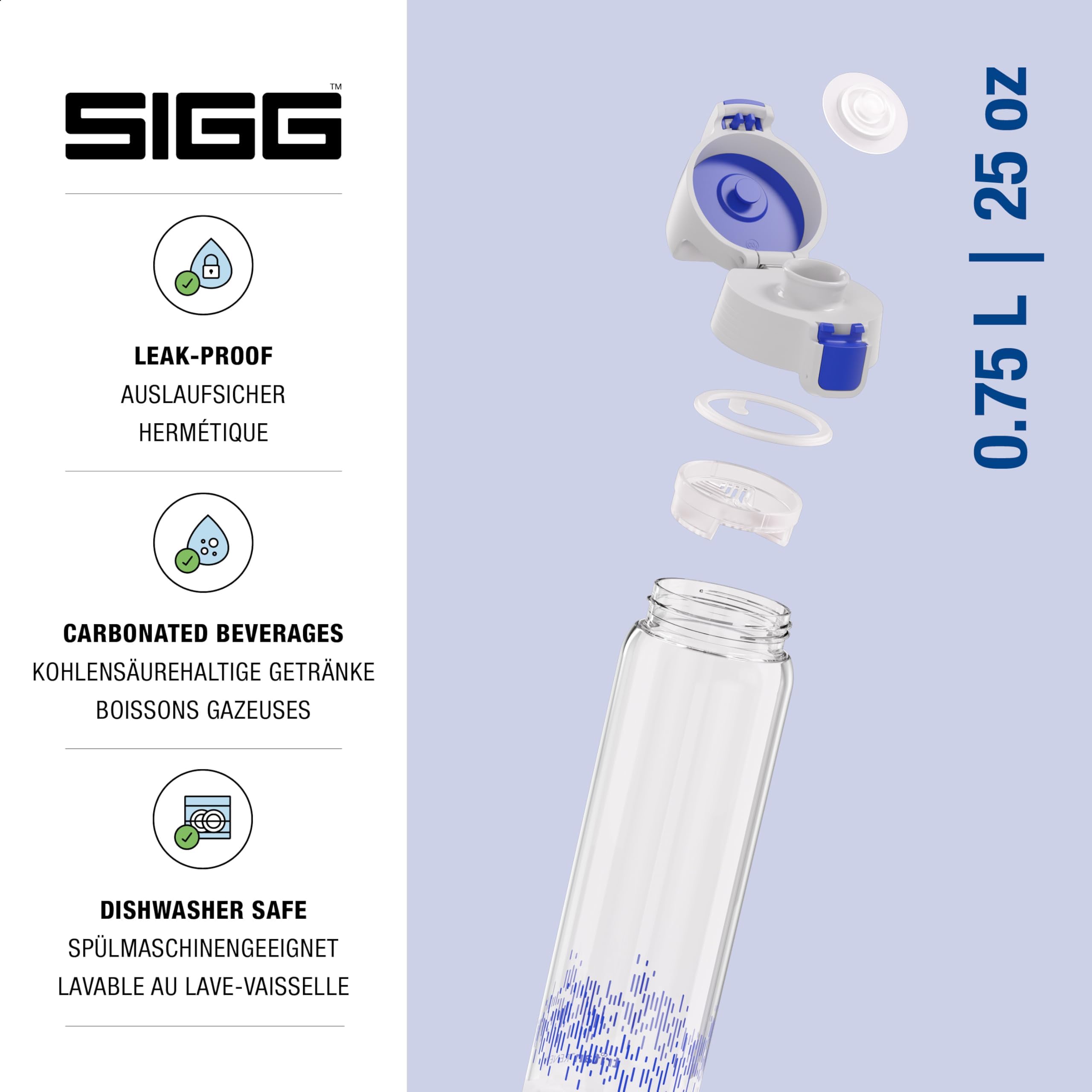 SIGG - Tritan Trinkflasche - Sportflasche Total Clear ONE MyPlanet Blau - kohlensäurehaltige Getränke - Spülmaschinenfest, Auslaufsicher, Kratzfest - BPA-frei - Sport & Fitness - 0,75L 2