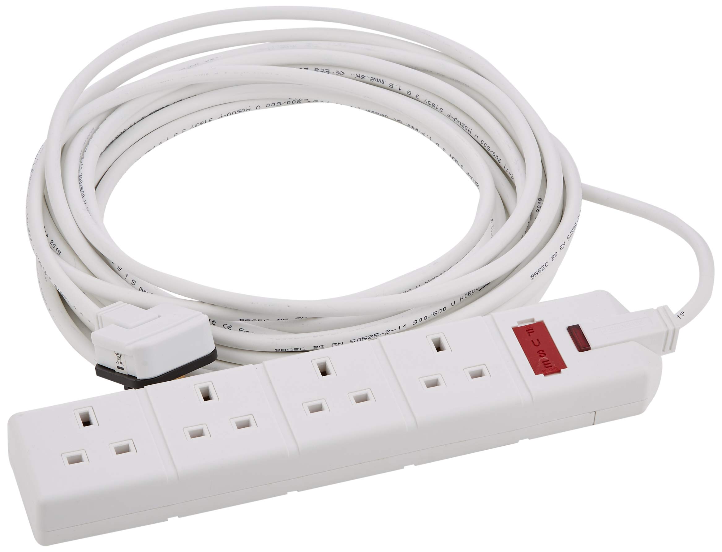 4 Gang White 13 Amp Professional Trailing Socket Extension Lead Mains Power (10 M)