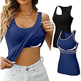 V FOR CITY Womens Shelf Bra Tank Tops Racerback Workout Camis Yoga Shirt Cotton Undershirt 2 Pack