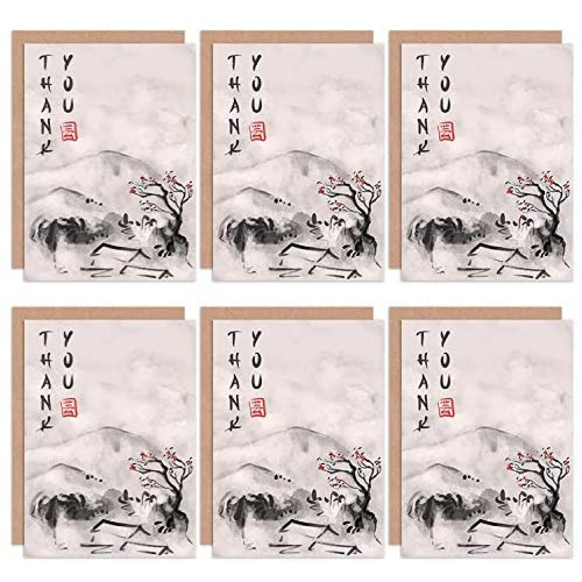 Wee Blue Coo Thank You Card 6 Pack - Japanese Style Bonsai Tree Set Blank