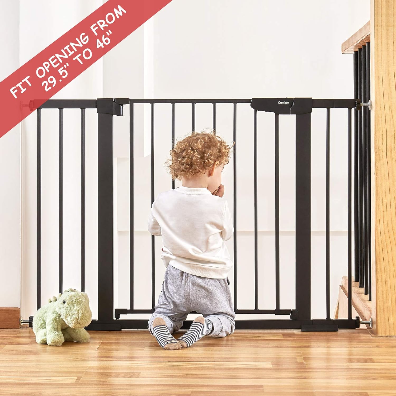 Cumbor 46”Auto Close Safety Baby Gate, Extra Tall and Wide Child Gate, Easy Walk Thru Durability Dog Gate for The House, Stairs, Doorways. Includes 4 Wall Cups, 2.75-Inch and 8.25-Inch Extension : Baby
