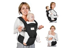 Mumgaroo Baby Carrier, 6-in-1 Newborn to Toddler, Front and Back Carrier With Hip Seat, Adjustable One Size Fits All, Black