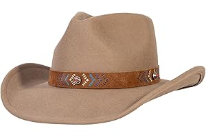 MIX BROWN Western Cowboy Hat for Men & Women 100% Wool Wide Brim Cowgirl Hats Outback Panama Rancher Felt Hat