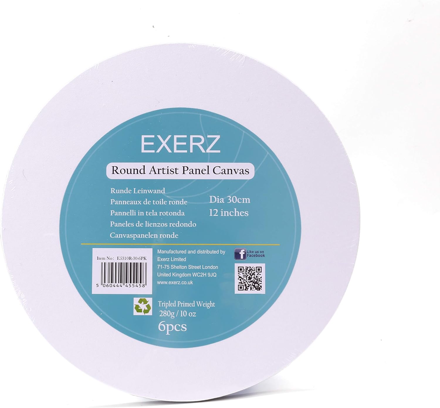 Exerz 30cm Round Canvas Panels 6pcs/ 3mm 280gsm 100% Cotton/Diameter 30cm Blank Artist Canvas Board/Triple Primed/Acid Free/Medium Grain