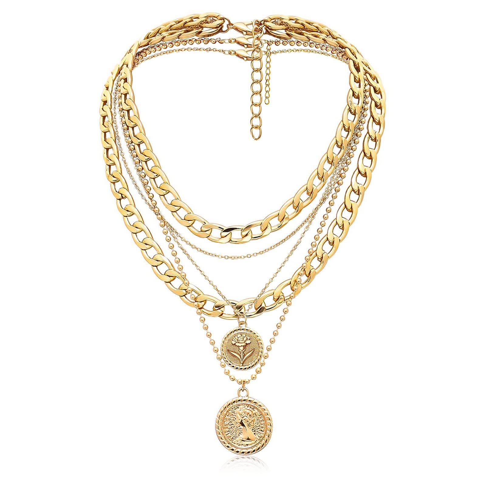 Gold Layered Necklaces for Women Chunky Choker Link
