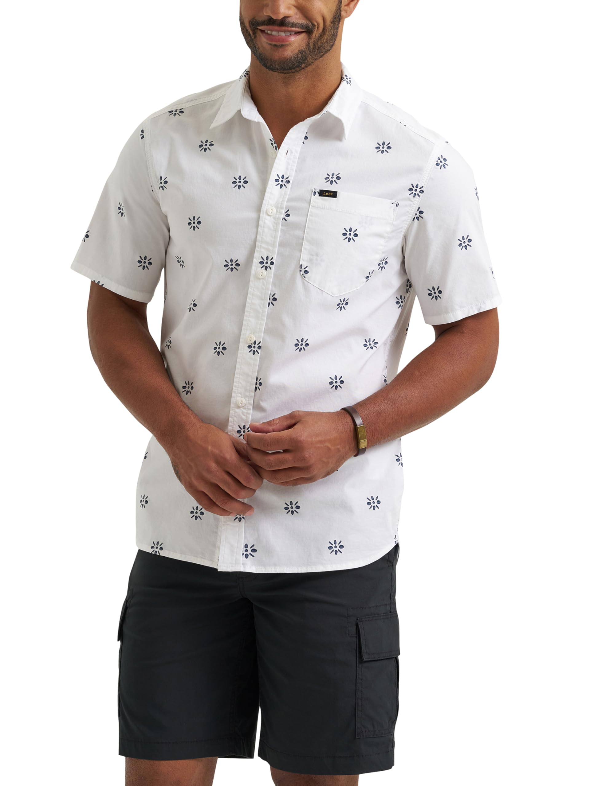 Lee Men’s All Purpose Classic Fit Short Sleeve Shirt, Indigo Geo, Large
