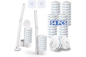 Ucaimao Disposable Toilet Brush， 2 Pack Toilet Wand and Holder with 54 Cleaner Refills Disposable Toilet Cleaning System Clea