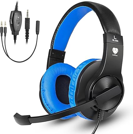 Amazon Co Jp Greatever ステレオゲーム用ヘッドセット Ps4 Xbox One用 プロフェッショナル 3 5mm 低音 オーバーイヤーヘッドホン マイク付き 音量コントロール付き ノートパソコン Pc Mac Ipad コンピューター スマートフォン用 ブルー パソコン 周辺機器