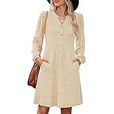 ZAFUL Womens Long Sleeve Fall Dresses with Pockets V Neck Button Casual Bodydoll Knit Sweater Dress 2025