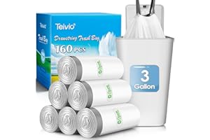 Teivio 3 Gallon 160 Counts Mini Strong Drawstring Trash Bags Garbage Bags, fit 10-12 Liter Small Trash Can,Tiny Waste Basket Liners for Home Office Bathroom Bedroom Car, White