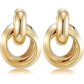Shinelab Chunky Statement Earrings for Women， Knot Link Circle Geometric Drop Dangle Earrings Studs， Trendy Jewelry