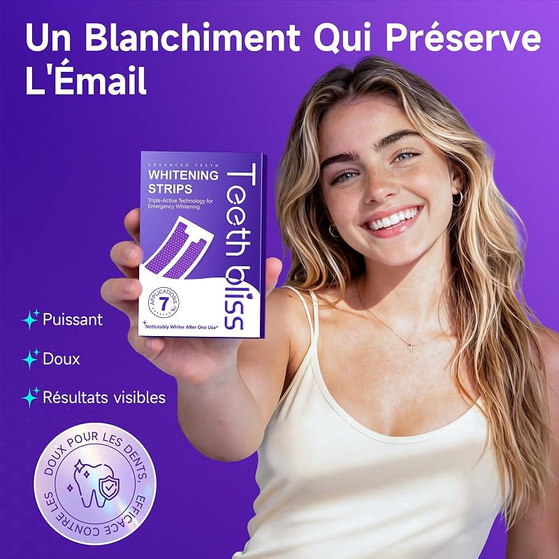 Bande Blanchiment Dentaire Violet, Bandes Blanchissantes pour Dents: 14 Bandes Violettes 7 Paires, Résultat Rapide, Élimine Taches Café/Thé/Vin/Cigarette, Idéal avant un Événement, Sûr pour l'Émail — photo 5 sur 8