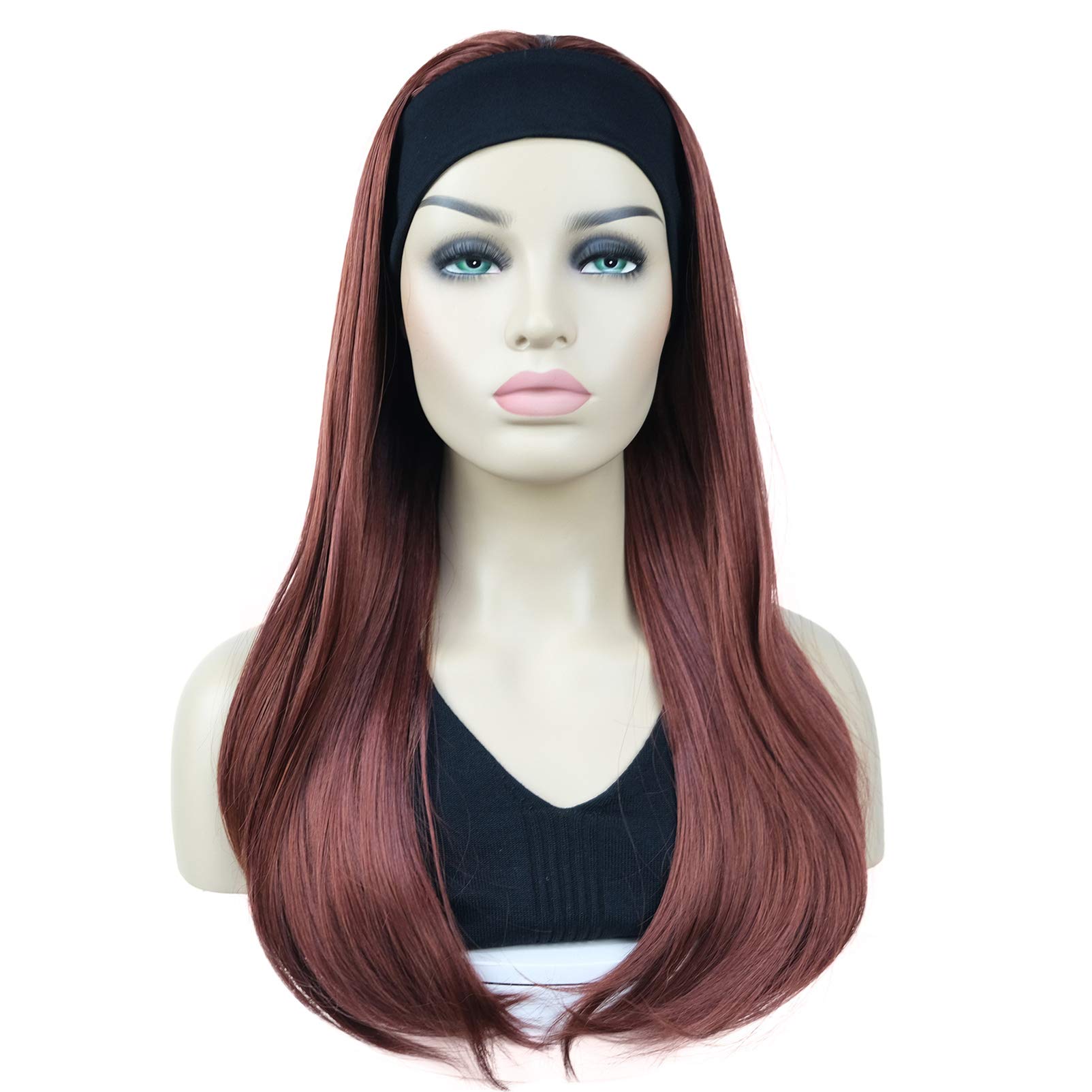 Lydell Long 3/4 Women's wigs hairpiece Straight with Adjust Black Headband wig Synthetic Hair (131 Burgundy Red)