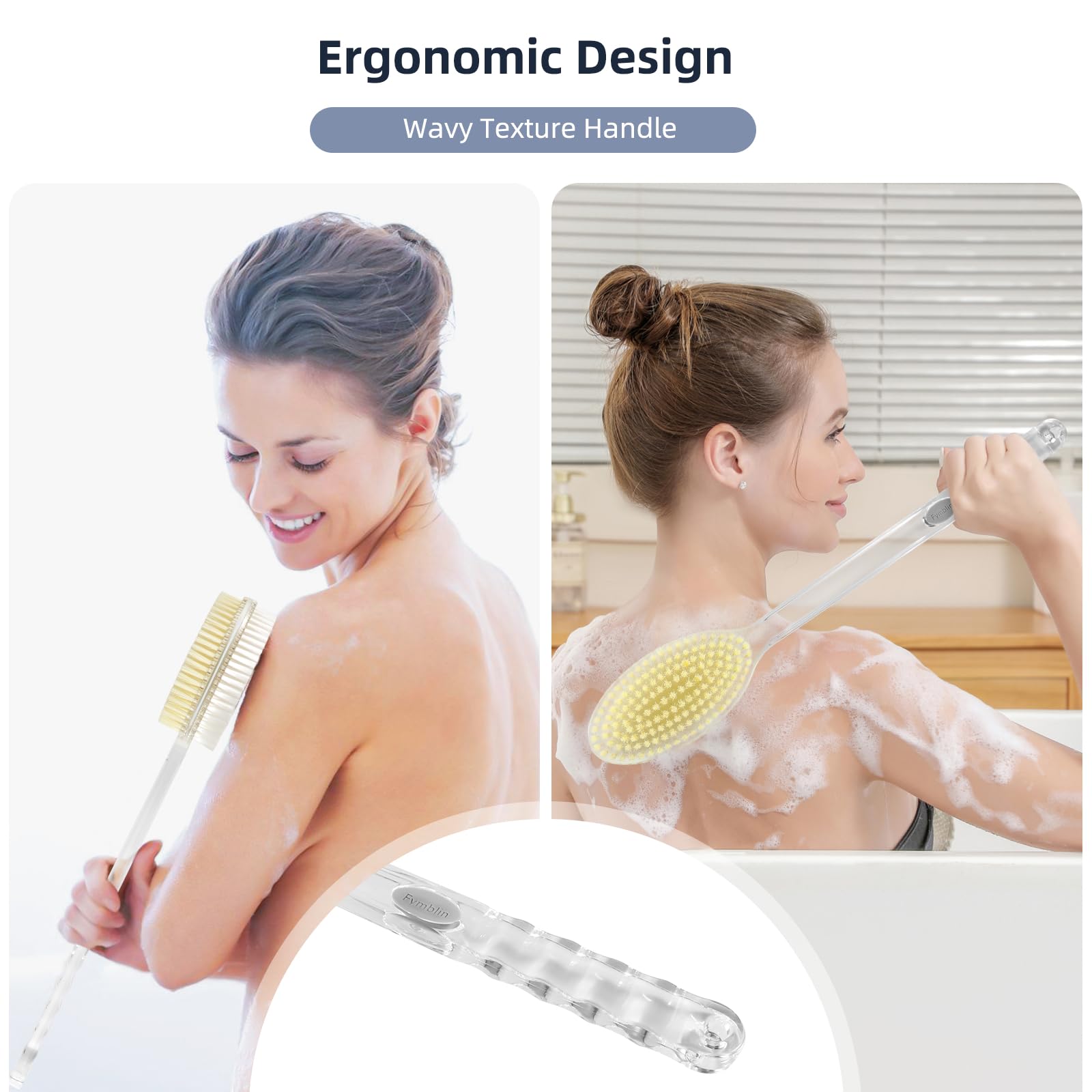 Back Scrubber Long Handle for Shower,Back Brush Dual-Sided with Stiff and Soft Bristles,Body Exfoliator for Bath or Dry Brush
