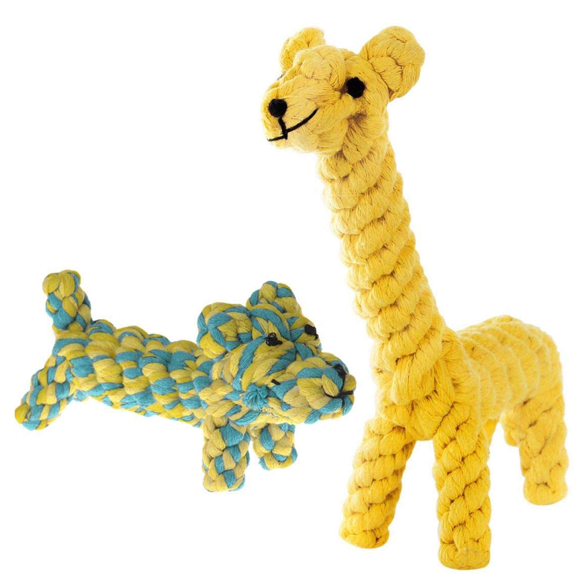 Photo 1 of SunGrow Giraffe Cotton Knot Puppy & Ferret Ropes, Handwoven Chew Items for Small Breeds Dog, for Teeth and Gums, 2 Pieces per Pack