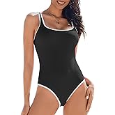 AI'MAGE Womens One Piece Swimsuit Ribbed High Cut Bathing Suit Color Block Sport Swimwear with Adjustable Strap S-2XL