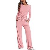PRETTYGARDEN Women's 2 Piece Outfits Fall Tracksuits Long Sleeve Crop Tops Wide Leg Pants Spring Matching Lounge Travel Sets