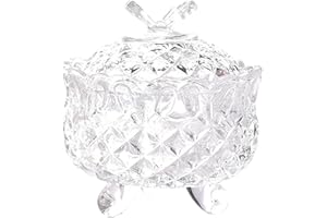 Glass Candy Dish with Lid, Candy Dish with Lid 4 Inch Crystal Glass Sugar Bowl with Butterfly Decor Covered Cookie Jar for Ho