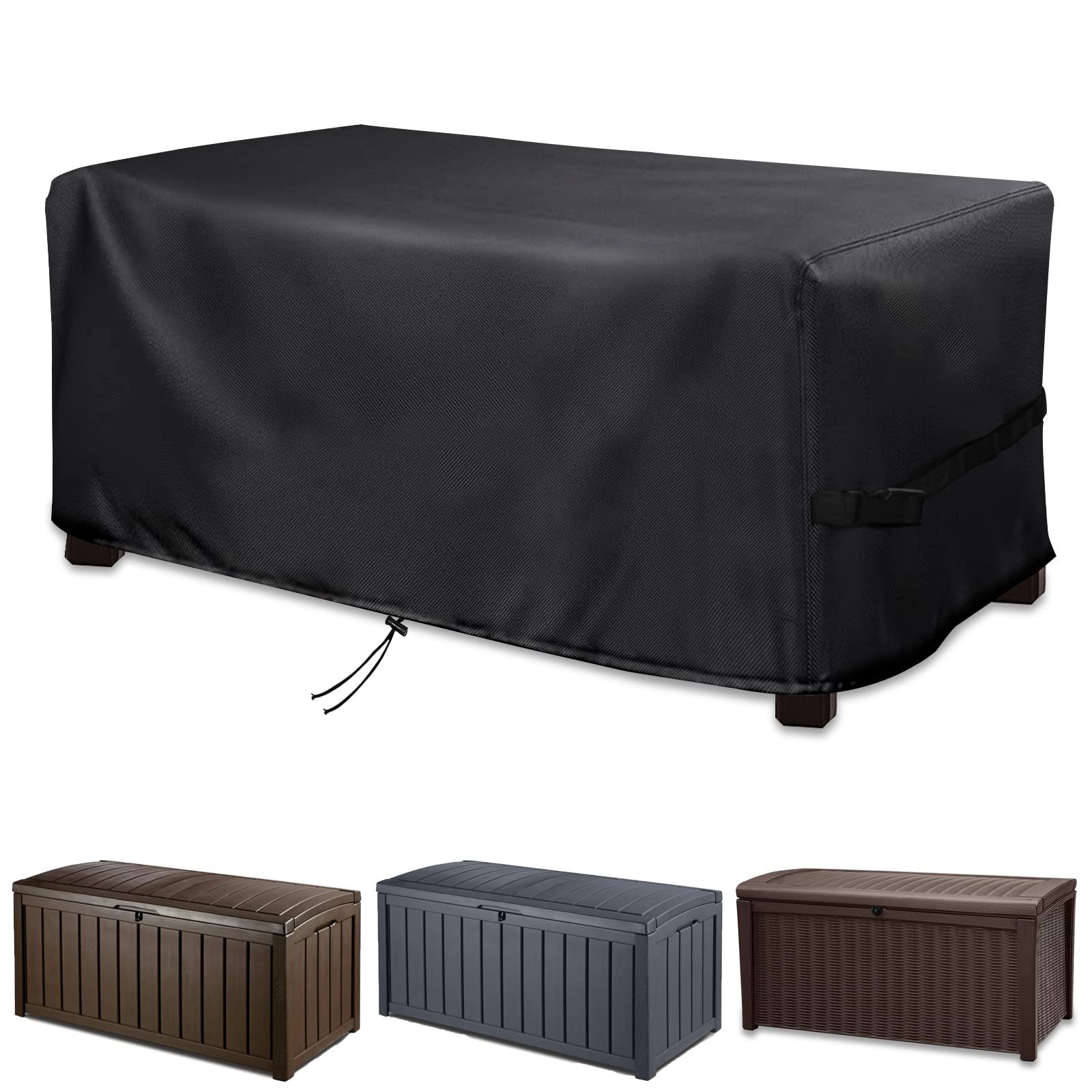 MRWiZMS Cover for Garden Storage Box, Garden Storage Cover, for Outdoor Deck Boxes and Storage Boxes, 420D Heavy Duty Oxford Cloth Waterproof, UV Resistant, Wind and Snow Resistant (132x73x63cm)