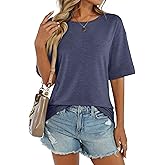 TICTICMISS Womens Summer Tops Short Sleeve Casual Crew Neck T Shirts Loose Fit Basic Summer Tees