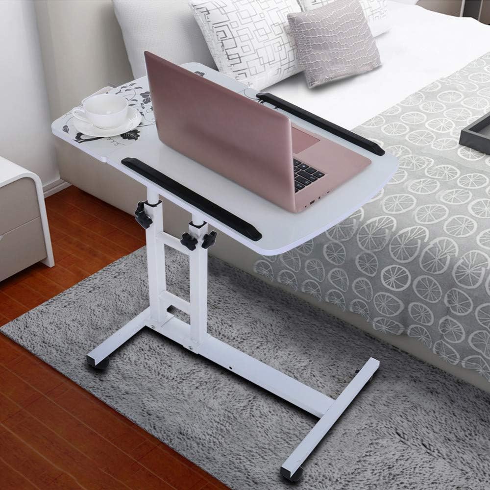 GONGting Mobile Side Table - Tray Table - Bedside Computer Table, Adjustable Movable w/Tablet Slot & Wheels, Portable Laptop Stand for Bed Sofa (White)