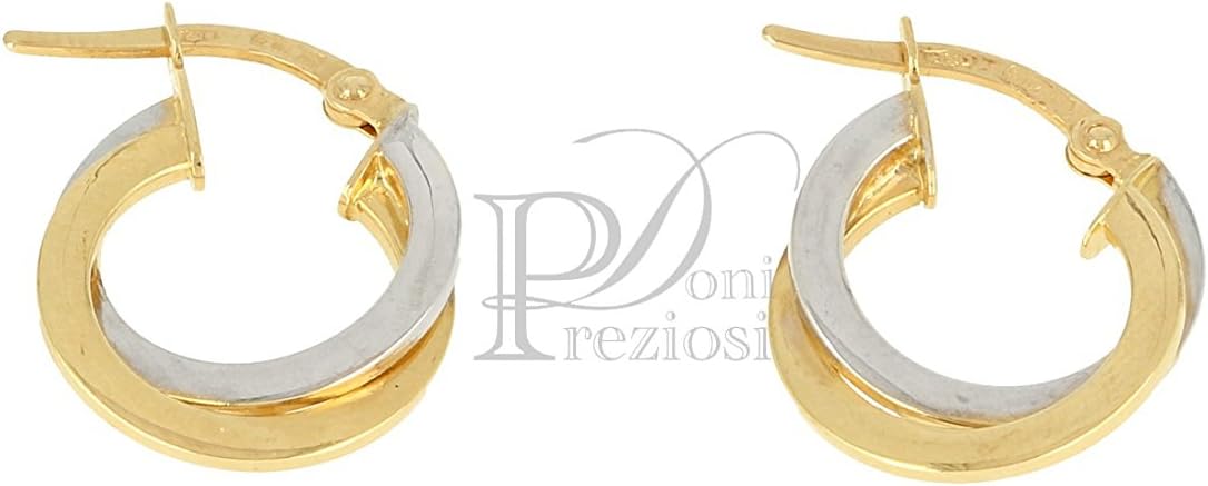 Women's Earrings Circles in Yellow Gold/White Diameter 1.5 cm