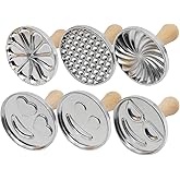 Hoypeyfiy 6 PCS Cookie Stamps for Baking, Geometry Citrus and Emoji Cookie Stamps with Natural Hardwood Handle, 3-inch Round Metal Cookie Press Mold for Cake, Pastry, DIY Baking