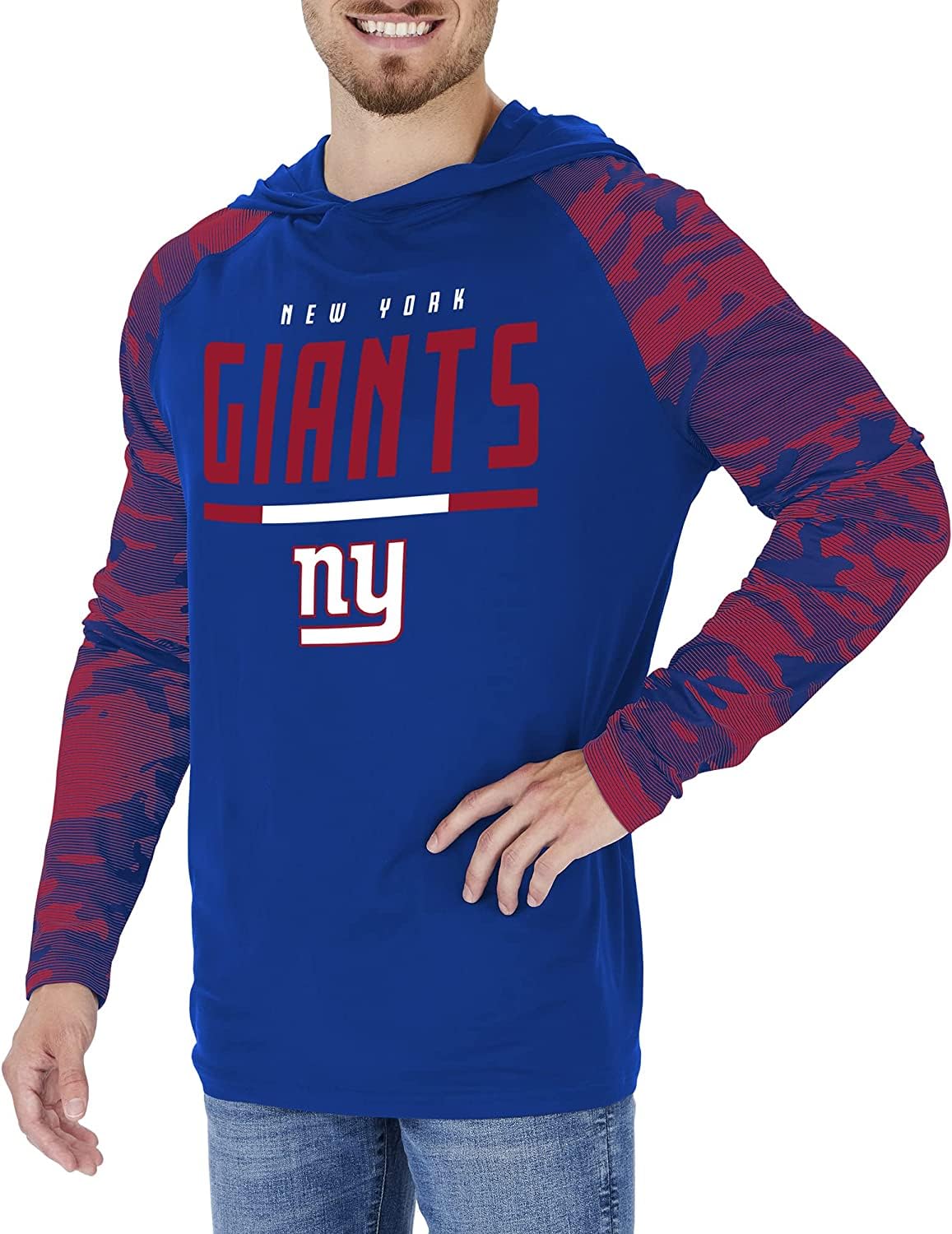 Zubaz NFL Men's Team Color Lightweight Pullover Hoodie with Camo Print Sleeves - New York Giants, 3X-Large Image