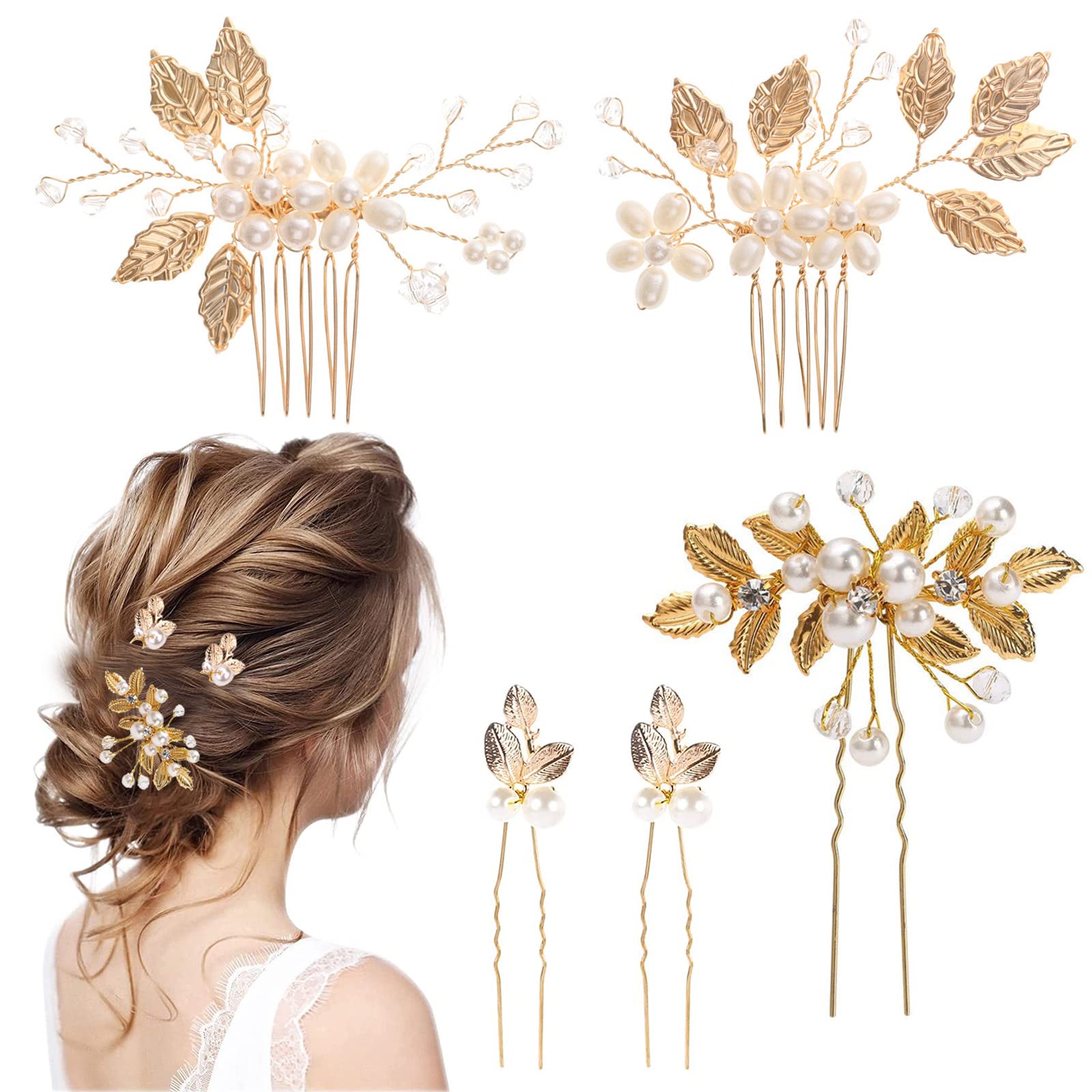 Bridal Hair Accessories, Pack of 5, Hair Pins, Wedding, Bridal Hair Accessories, Flowers, Hair Accessories, Crystal Leaf Hair Pins, for Girls Bride Bridesmaid
