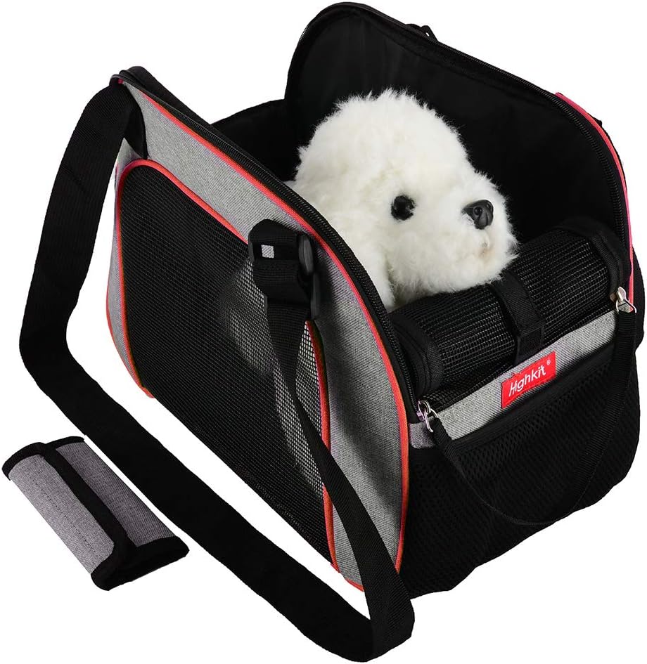 Highkit Adjustable Soft Sided Pet Carrier,Foldable Handbag/Travel Bag For Cats and Small Dogs (Red)