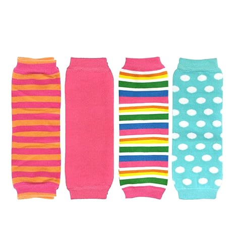 Allydrew Footless Leg Warmers for Babies and Toddlers - Stripes, Pink, Rainbow, Blue Dots (4 Pack)