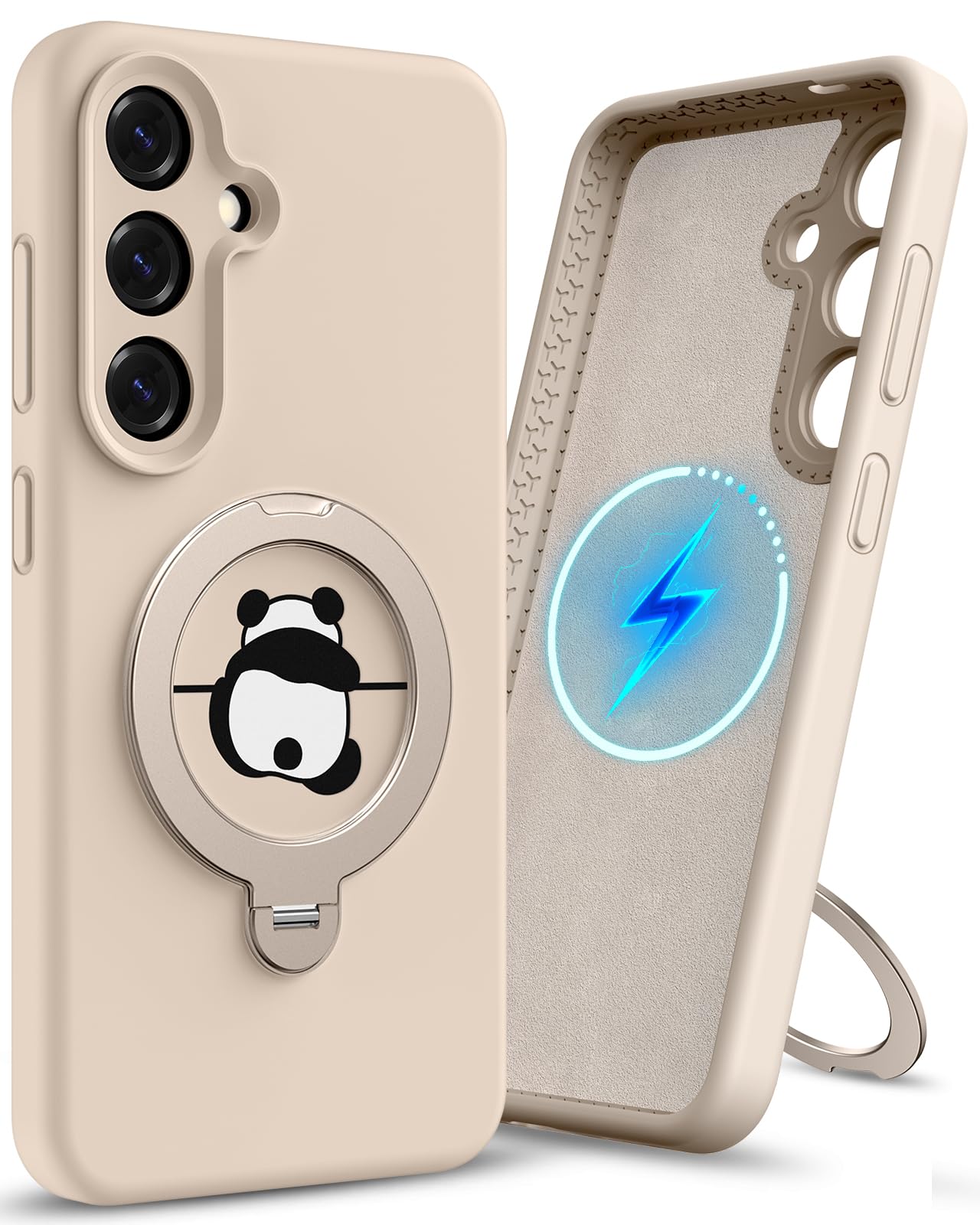 Uppuppy for Samsung Galaxy S25 Plus Case - Liquid Silicone Compatibe with Magsafe Phone Case with Magnetic Stand Cute Women Girly Kickstand Built-in Magnet Ring Soft Cover for S25 Plus, Panda