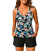 Women Underwire Tankini Swimsuit with Shorts - Two Piece Tummy Control Bathing Suit 2025 Swimwear with Pockets