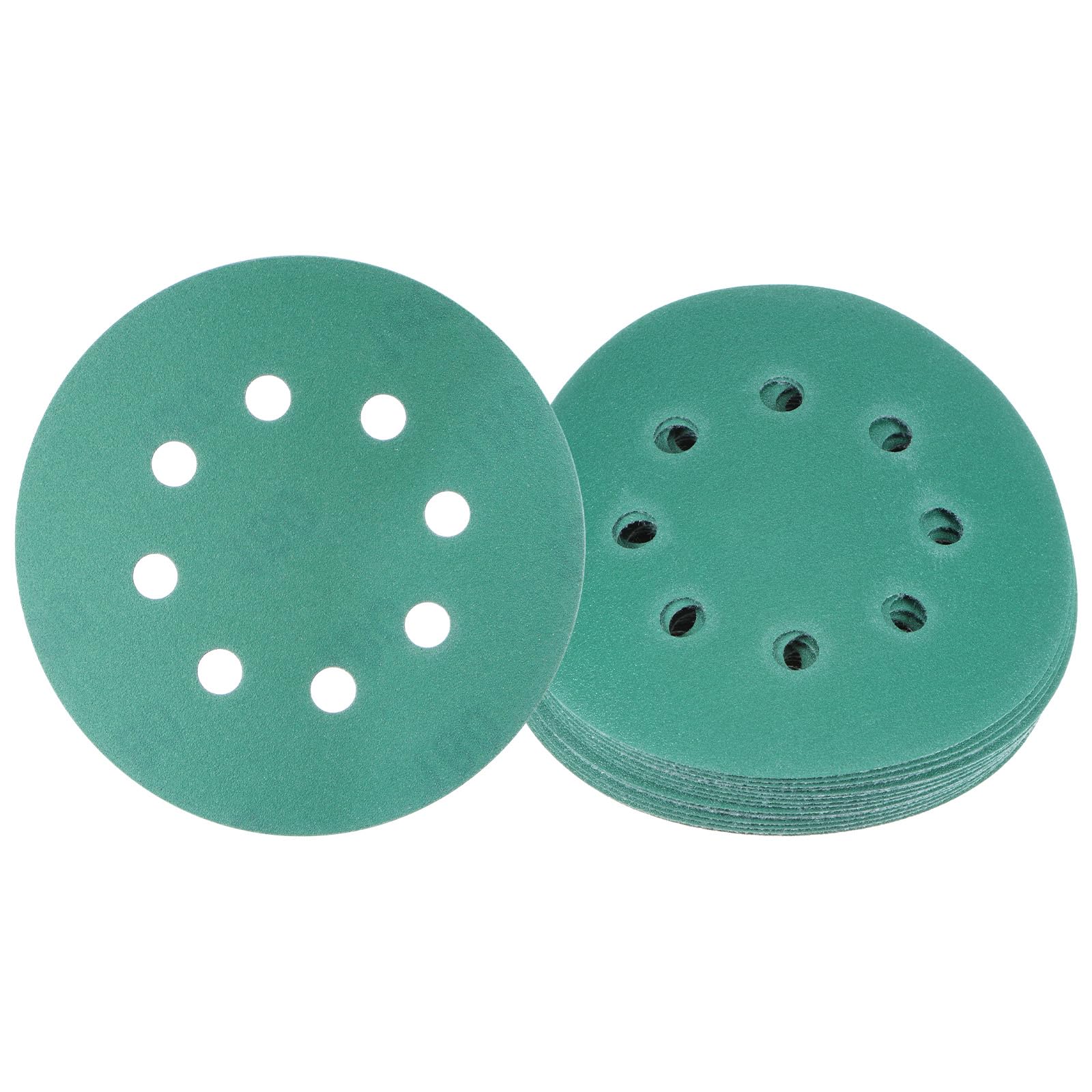 Kozelo 15pcs Green Film Sanding Discs - [5 Inch 180 Grits 8 Hole ] Round Aluminum Oxide Hook & Loop Wet Dry Sander Pads for Wood Metal Polishing Use| Zirconium Corundum Sandpaper