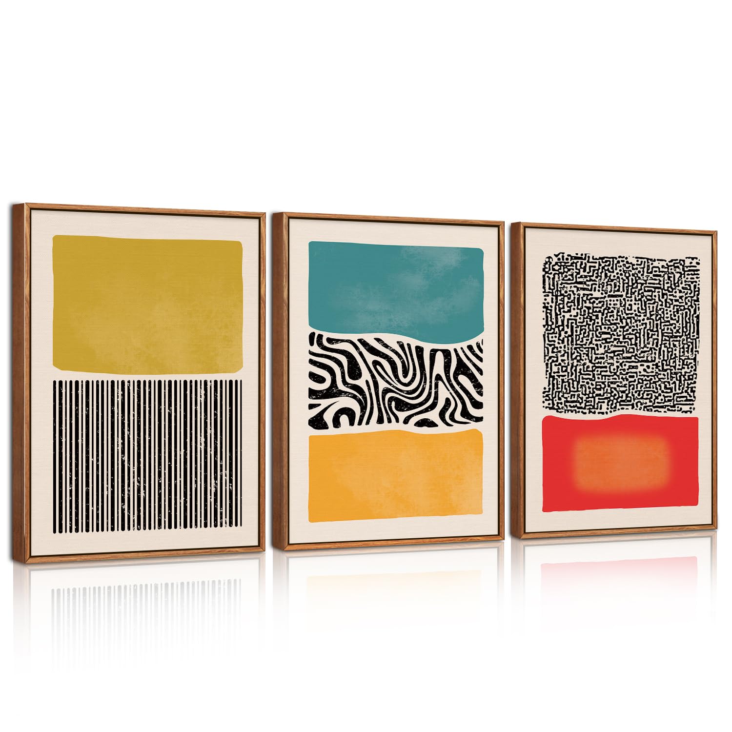 HPNIUB Boho Framed Canvas Wall Art Set, Mid Century Modern Wall Decor, Abstract Bohemian Color Block Painting, Neutral Art Print for Living Room, Bedroom, Dinning Room, Office, Bathroom 30x40cm