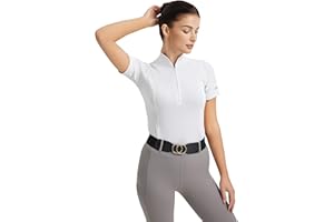 FitsT4 Sports Womens Short Sleeve Equestrian Shirts UPF50+ Horse Riding Shirts Breathable Rider Tops Half Zip