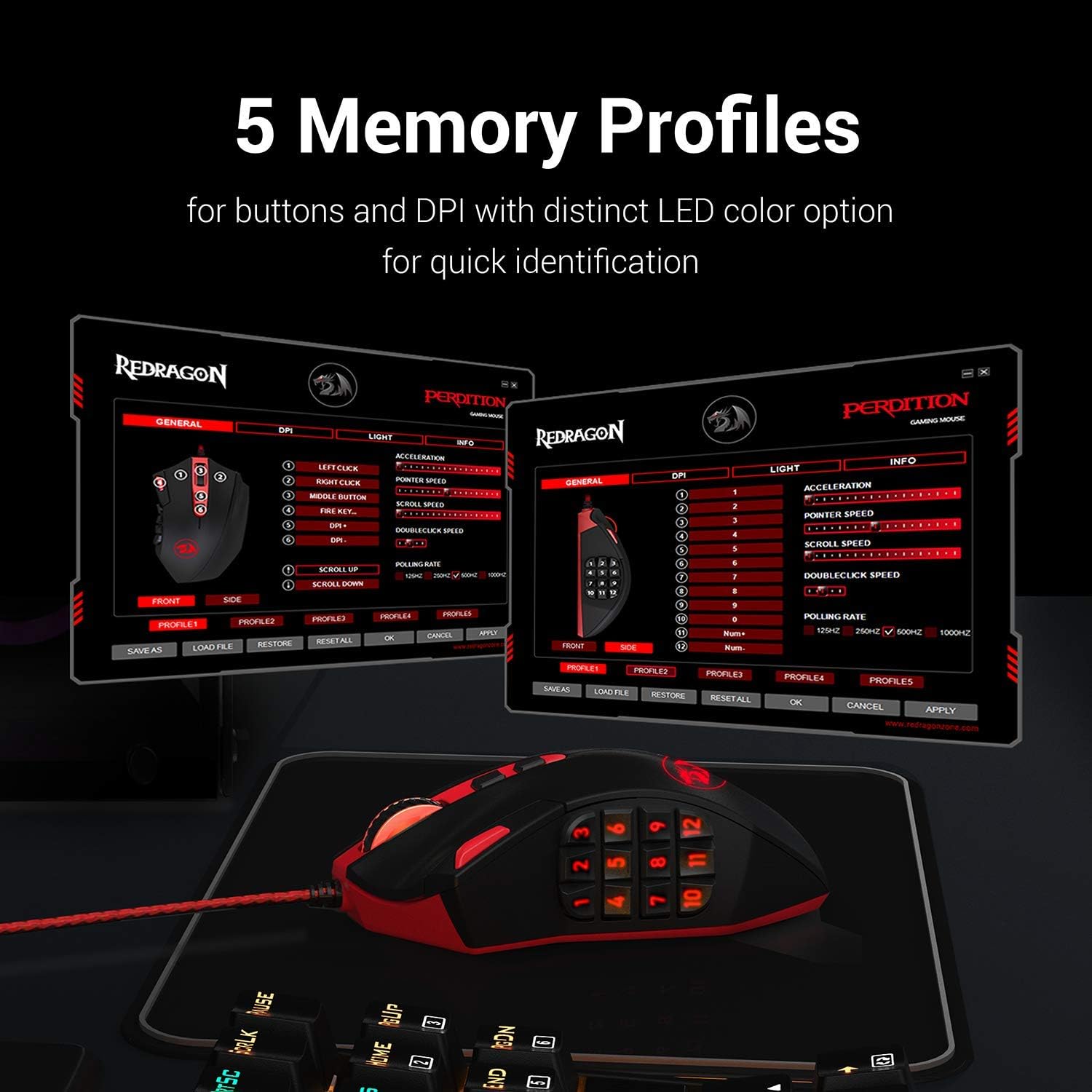 Redragon M901 Wired Gaming Mouse MMO RGB LED Backlit Mice 12400 DPI Perdition with 18 Programmable Buttons Weight Tuning for Windows PC Gaming (Black): Computers & Accessories