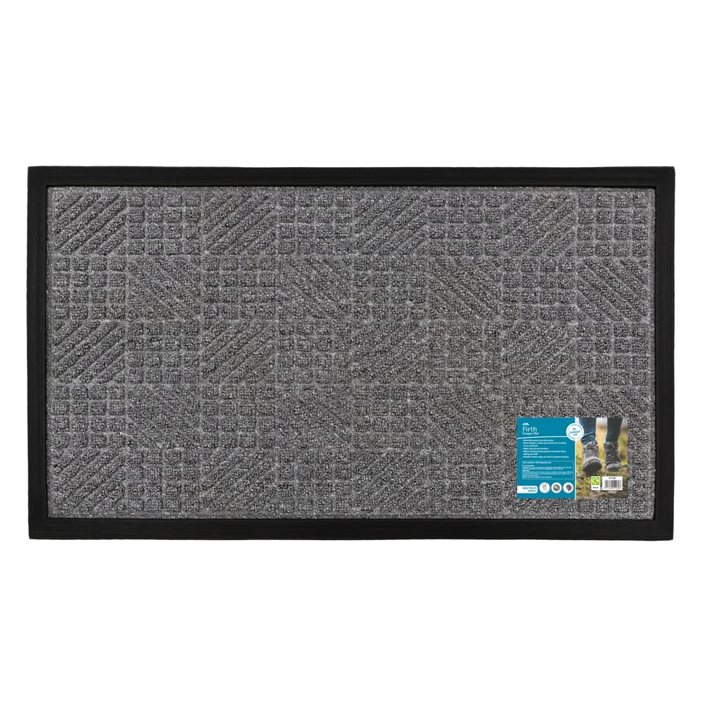 JVL Firth Tile Rubber Backed Doormat, 40x70cm, Grey