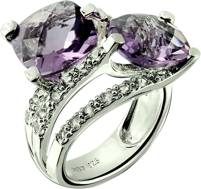 RB Gems Sterling Silver 925 Ring Genuine Gems CushionCut 6 Cts 10 mm
