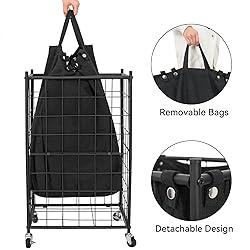 WOWLIVE Laundry Hamper with Wheels,Metal Wire Frame