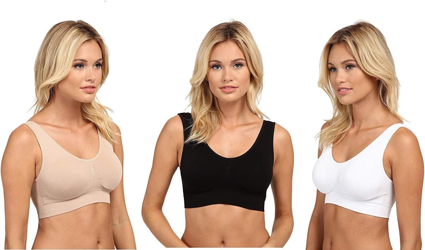 BoobbanditSuper Comfort Bra, Womens Sports Bras Removable Pads Plus Size 5XL Sleep Bras Yoga Bralette Leisure Stretch Crop Tops (Black+white+beige, XL: UK14-16 fit for 36D 36E 38A 38B 38C)